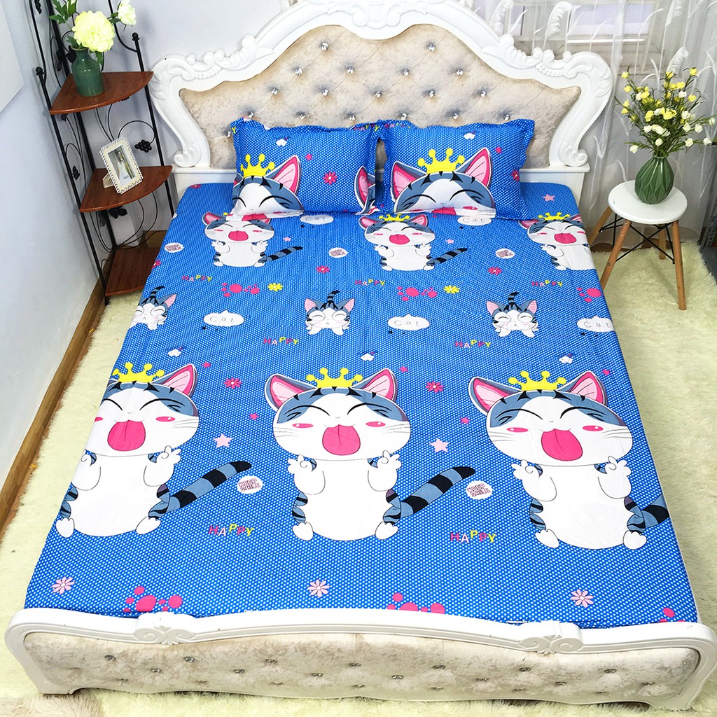 Bộ Ga Gối Cotton Poly Mẫu MÈO THẦN TÀI Dành Cho Các Bé Nhà Mình