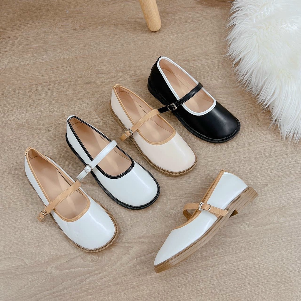 Giày Búp Bê Nữ Lolita Da Mềm Phối Viền Phong Cách Thời Trang Hiện Đại