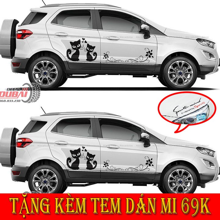 Tem Dán Xe Ford Ecosport Mèo Dễ Thương