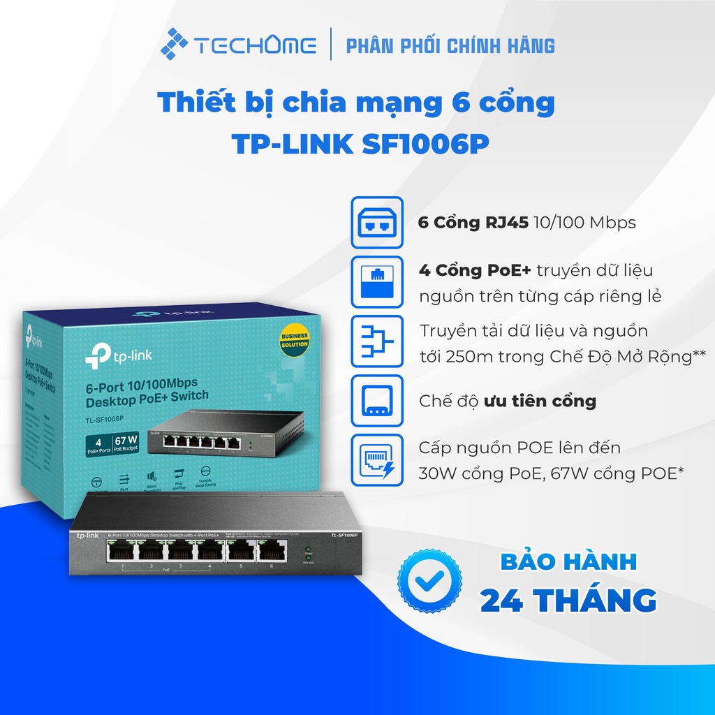 Thiết bị chia mạng Switch Để Bàn TP-LINK TL-SF1006P 6 Cổng 10/100Mbps với 4 Cổng PoE+