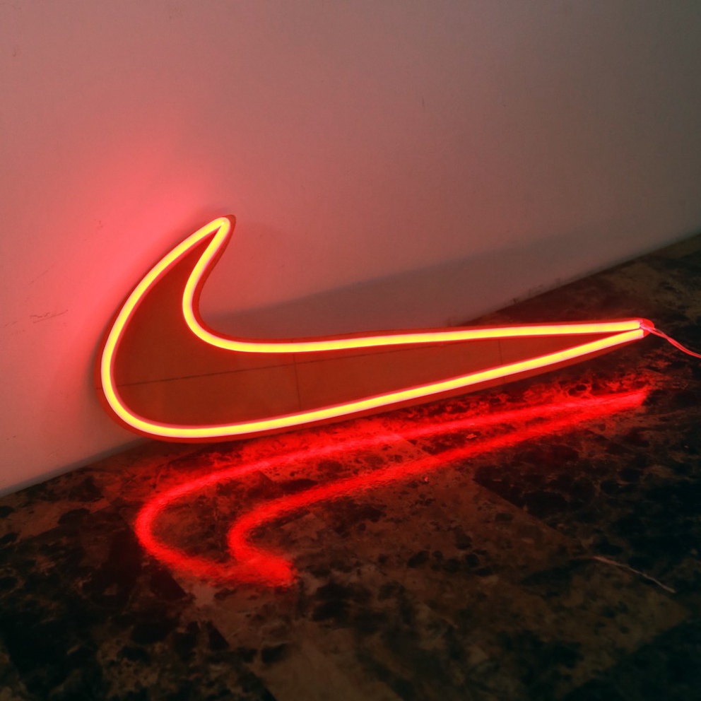 Đèn neon logo hình nike decor phòng ngủ, Thiết kế led neon theo yêu cầu nhiều màu sắc.