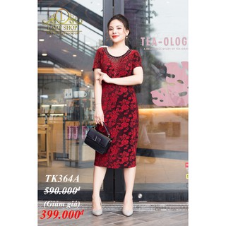 Thời trang trung niên -  Đầm quý bà cao cấp - Ladyshop - Đầm suông lưới đính đá cổ V TK364