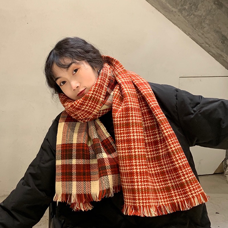 KC03 Khăn choàng nam nữ cashmere caro phối màu nhã nhặn sang trọng quý phái