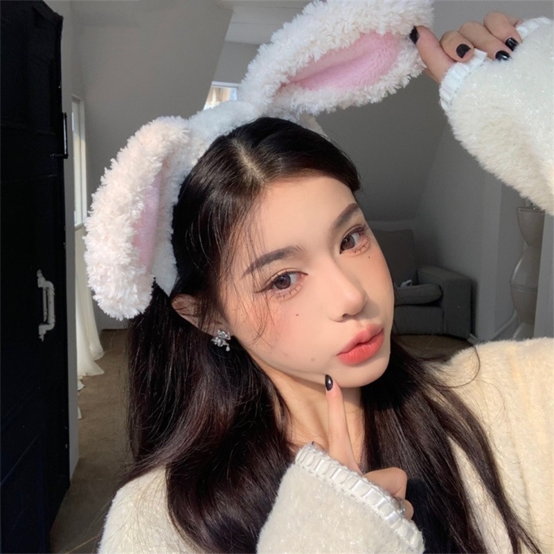 Băng Đô Lông Xù Kiểu Tai Thỏ Hoạt Hình Đáng Yêu Chống Trượt Cho Bé