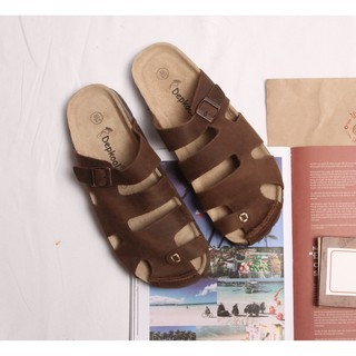 Dép sandal bít mũi da bò thật dế trấu cao cấp