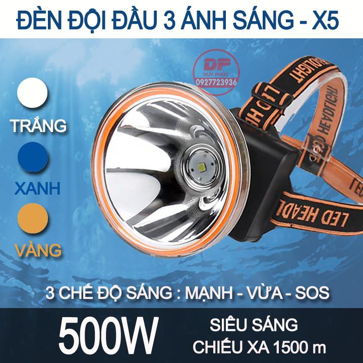 ĐÈN PIN ĐỘI ĐẦU X5 SIÊU SÁNG - CHỐNG NƯỚC - 3 MÀU ÁNH SÁNG - 3 CHẾ ĐỘ ÁNH SÁNG