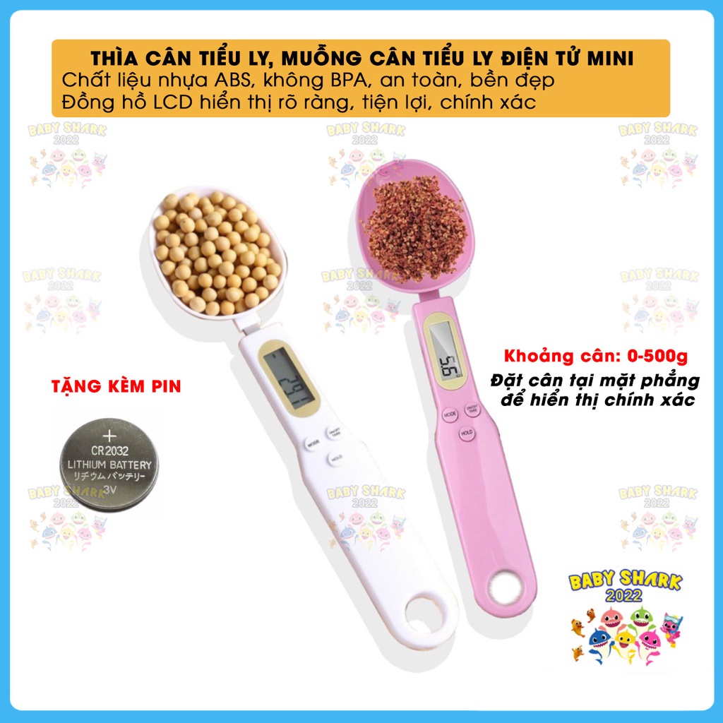 Muỗng cân tiểu ly cầm tay, thìa cân điện tử mini làm bánh cho bé ăn dặm BABY SHARK STORE