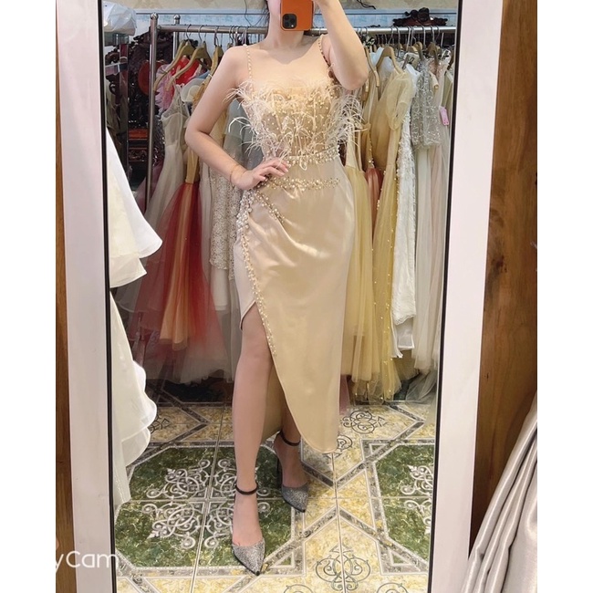 Đầm body 2 dây phối tua rua kết cườm sang chảnh TRIPBLE T DRESS - size M/L -MS372V