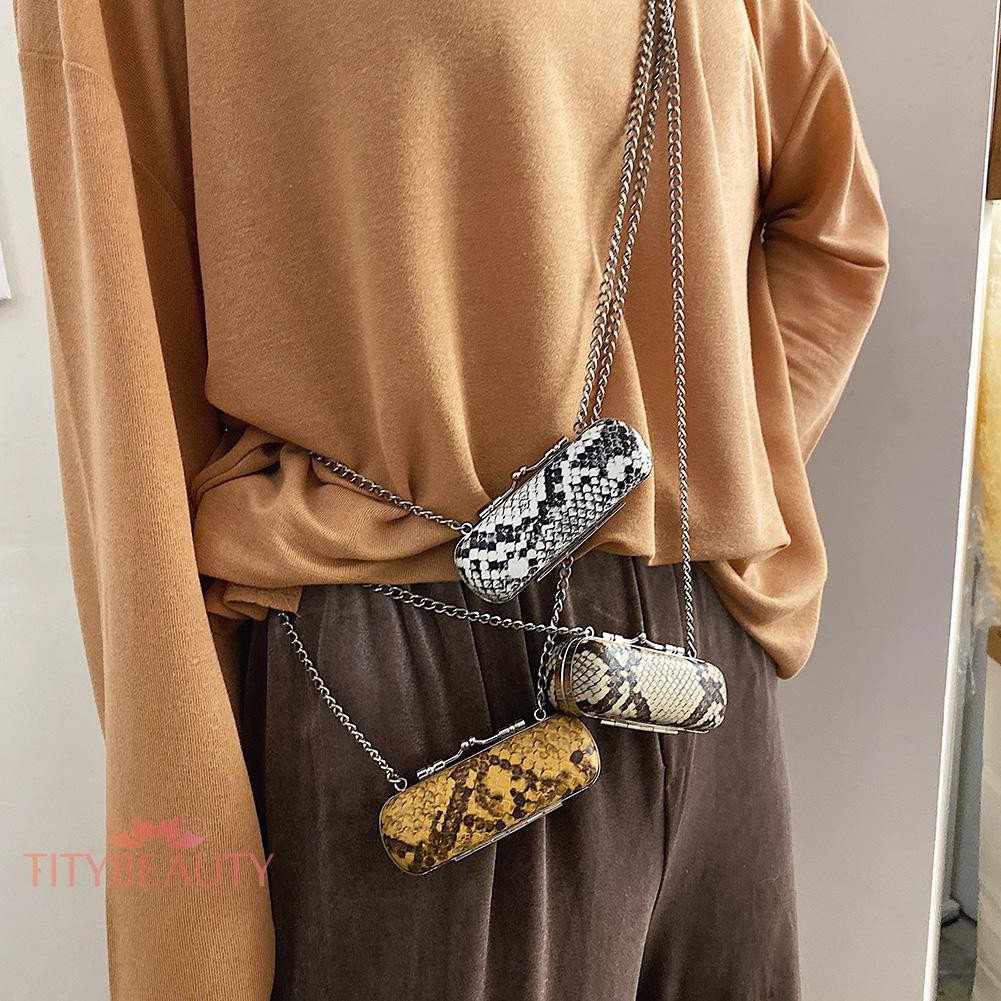 Túi xách đeo chéo đựng son mini chất ưliệu da họa tiết da rắn dành cho nữ