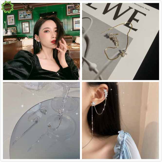 Khuyên tai dáng dài họa tiết hoa đính đá nhân tạo quý phái sang trọng