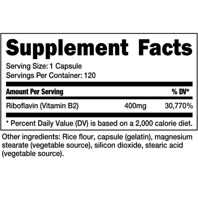 Vitamin B2 liều cao không biến đổi gen Nutricost Vitamin B2 (Riboflavin) 400mg 120 viên USA