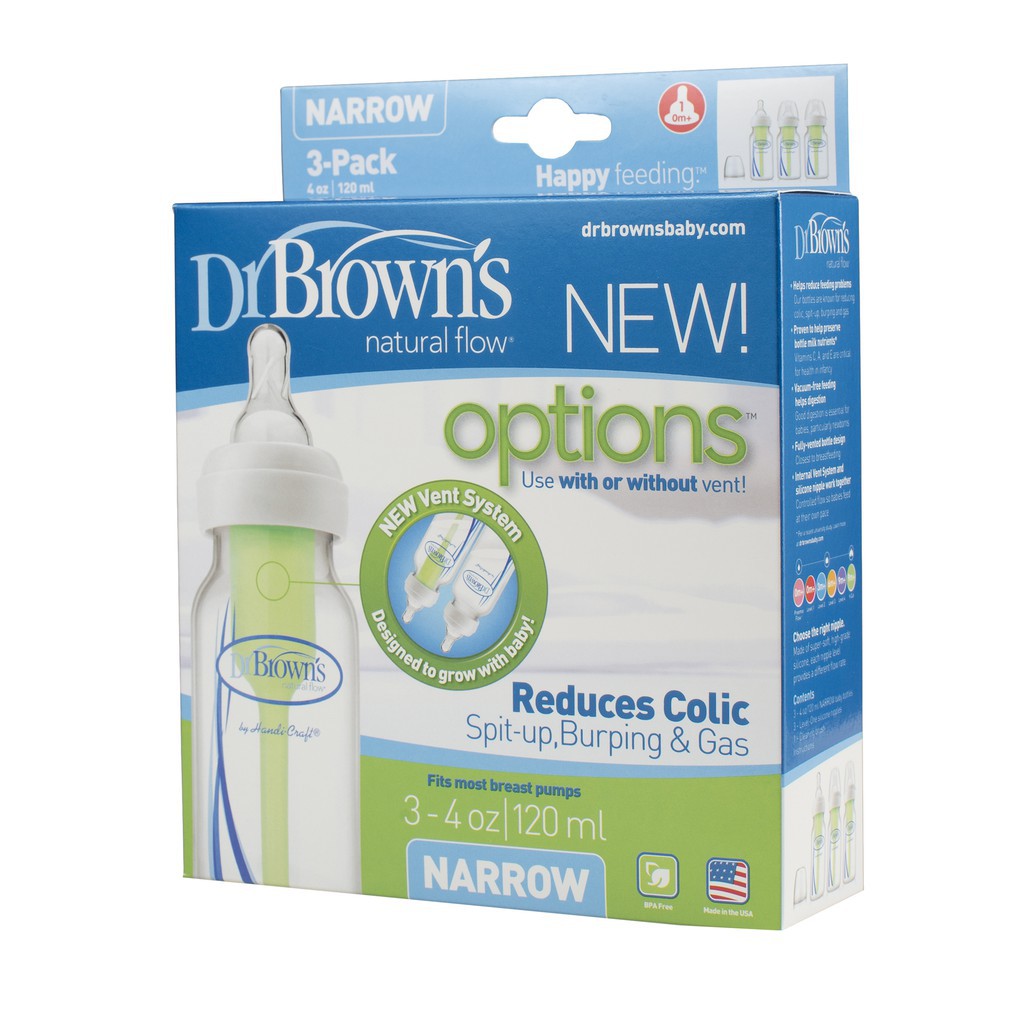 Combo 3 bình sữa Dr Brown’s cổ hẹp 120ml nhựa pp options