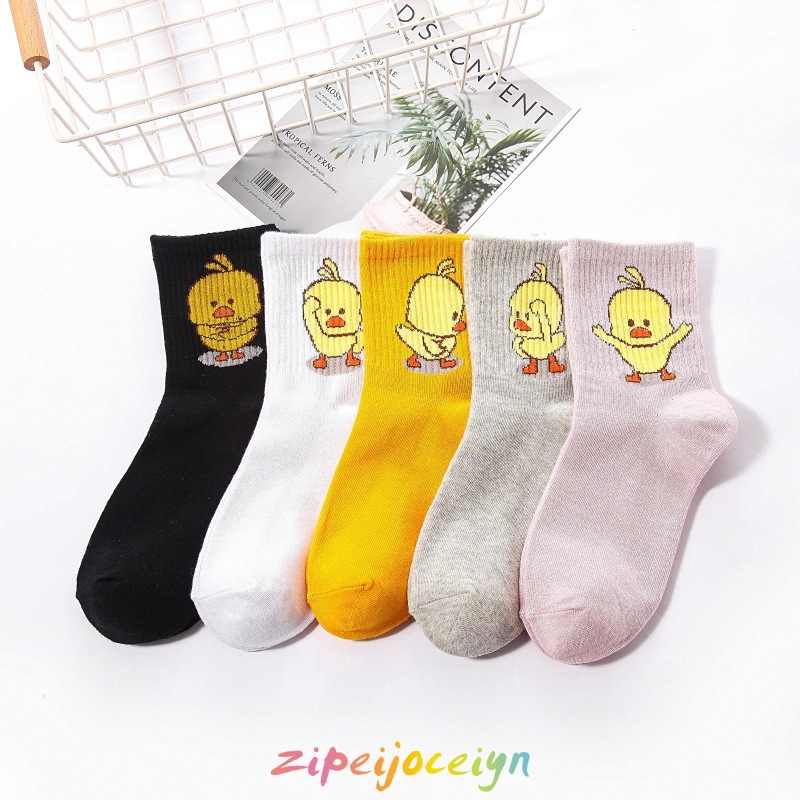 Vớ Cotton Cổ Cao Họa Tiết Hoạt Hình Phong Cách Hàn Quốc Cho Nữ