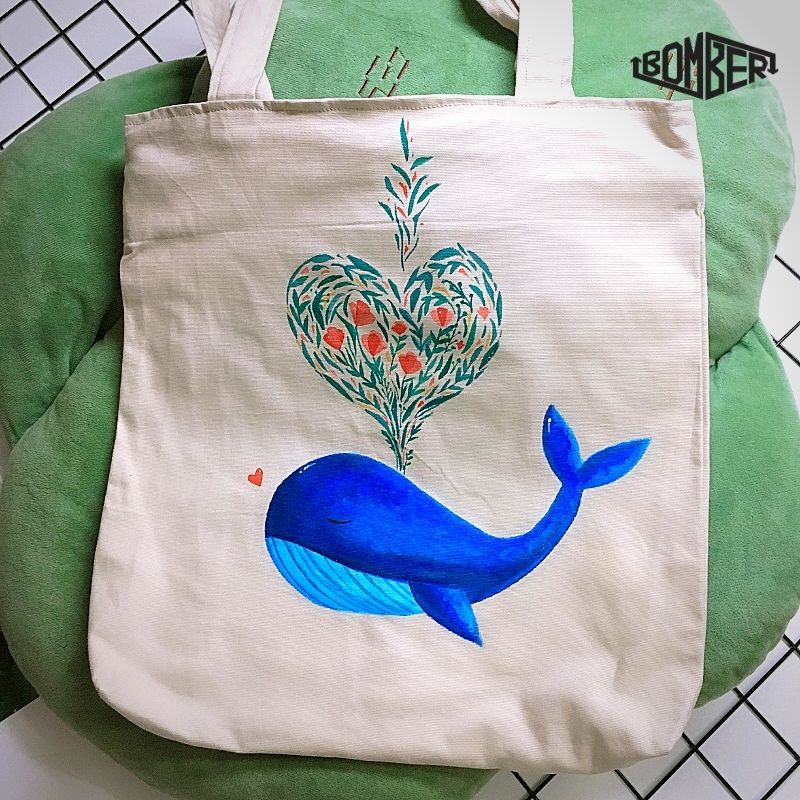 [Ảnh thật 100%] Túi Tote Canvas phối hình vẽ tay có khóa TT02 (handmade)