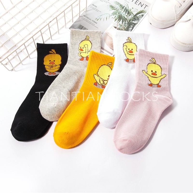 TIAN TIAN T119 Tất nữ Hàng cao cấp Vớ thể thao thu đông bằng Cotton nguyên chất hình vịt vàng nhỏ hoạt hình độc đáo phong cách Hàn Quốc dễ thương