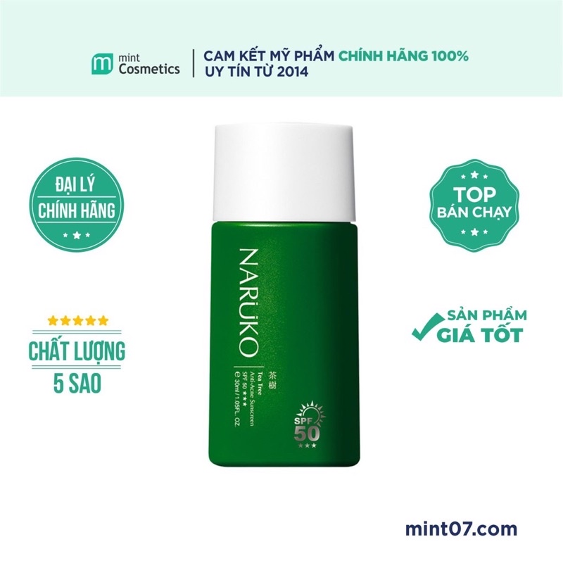 Kem chống nắng SPF50 Naruko trà tràm Tea Tree Anti-Acne Sunscreen SPF50 30 ml (Bản Đài)