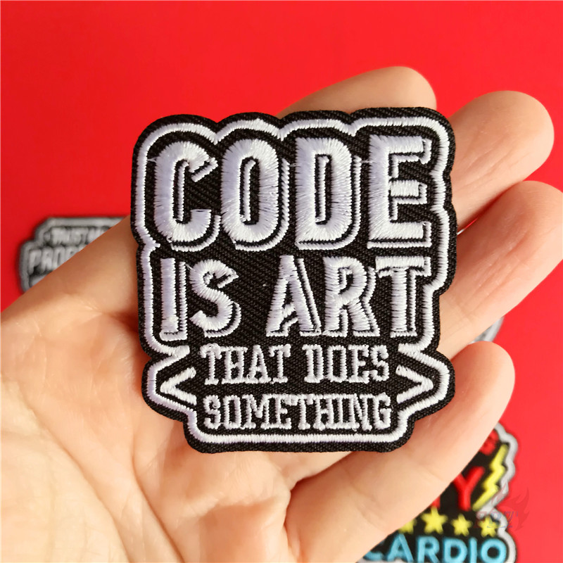 ☸ Miếng Dán Ủi Thêu Chữ Code is Art ☸ 1 Miếng Dán Ủi Quần Áo Hình Nón