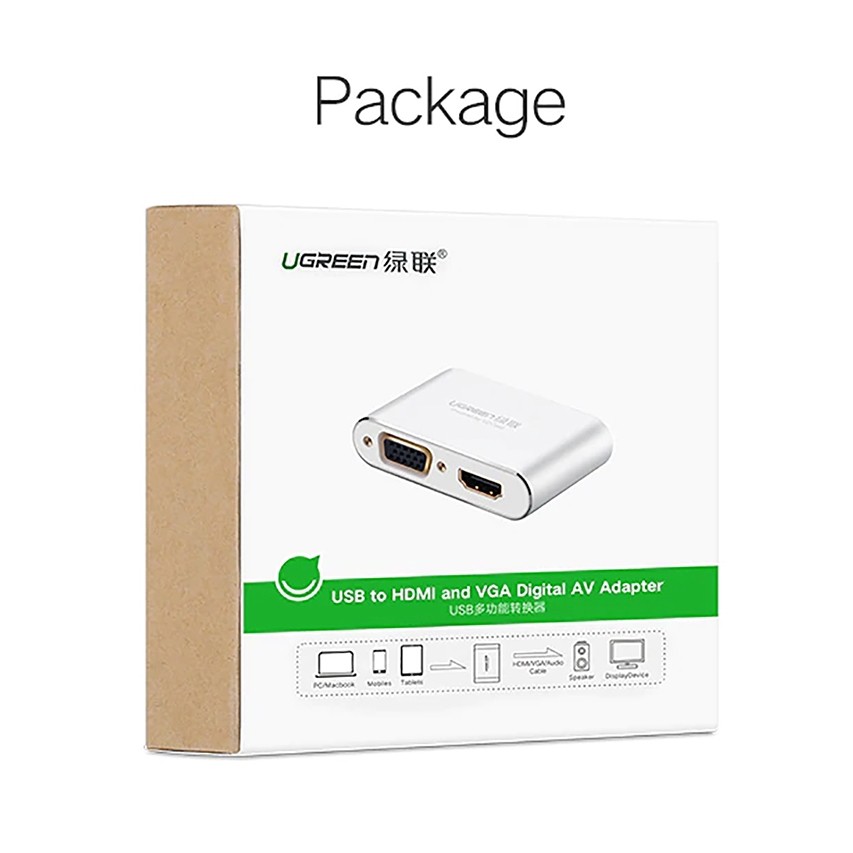 Bộ Chuyển Đổi USB 2.0 Sang HDMI Và VGA Hỗ Trợ FullHD 1080p@60Hz Ugreen US228 Chính Hãng