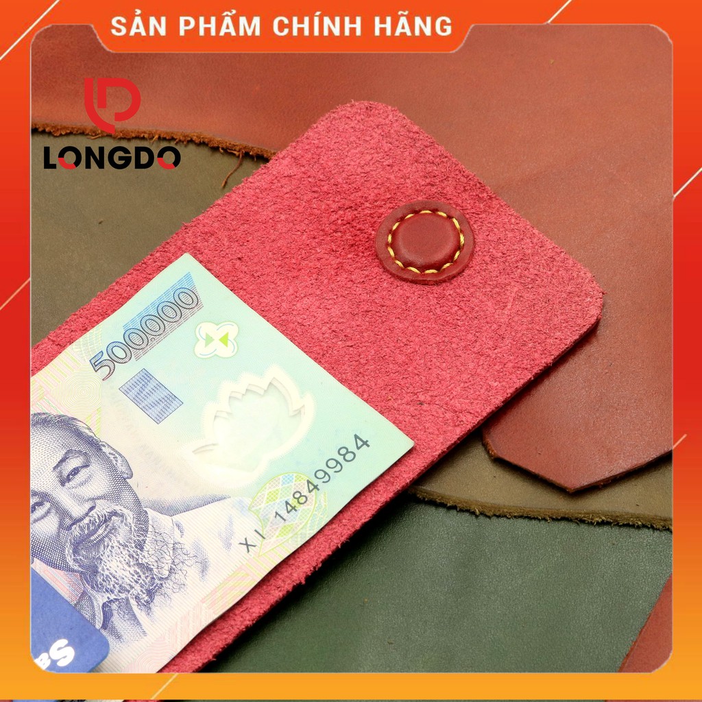 Ví Sen 3 Cao Cấp - Cam Kết 100% Da Bò Thật - Ví Da Mini Nam Màu Đỏ Hàng Chính Hãng Thương Hiệu Longdo Leather