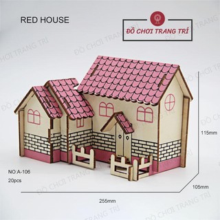 Đồ chơi lắp ráp gỗ 3d mô hình nhà gỗ red house