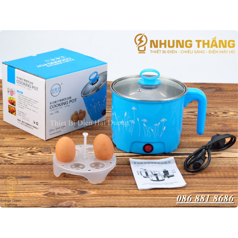 Nồi nấu mì siêu tốc, nồi lẩu điện mini 1-2 người ăn 1,8L size 18cm Lòng nồi inox an toàn LD-182 - Bảo hành đổi mới 1 năm