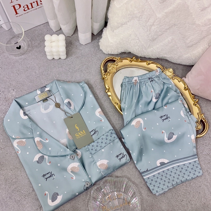 bộ lụa ngắn tay hãng sam choco áo ngắn tay quần lửng bộ mặc nhà đẹp bộ pijama cao cấp