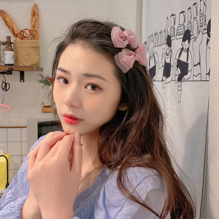 Bộ 2 kẹp tóc hình nơ bằng vải tuyn kiểu dáng dễ thương thời trang Hàn Quốc