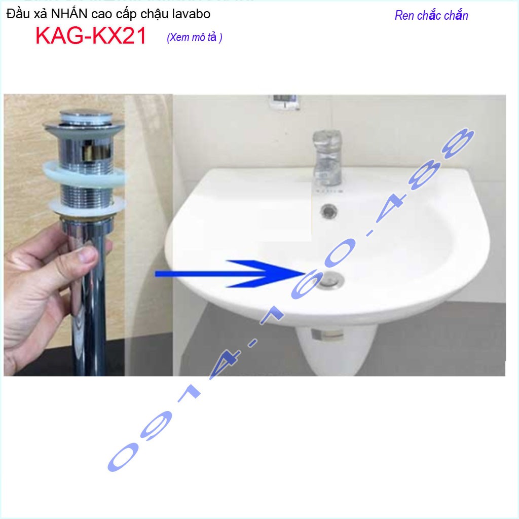 Ống xả ấn tay lavabo KAG-KX21, đầu xả nhấn chậu rửa mặt inox dày thoát nước nhanh sử dụng tốt