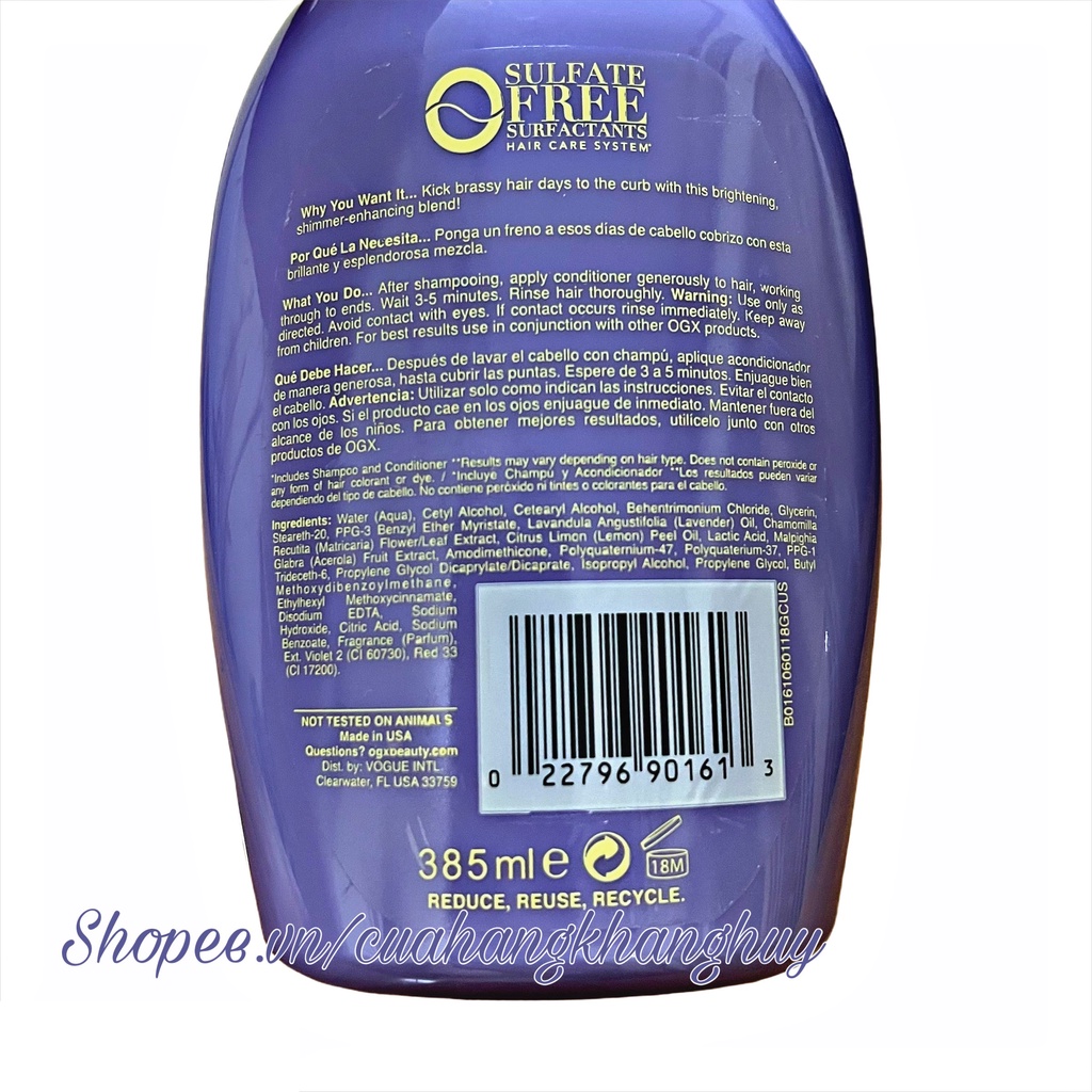 Dầu xả OGX Lavender Luminescent Platinum 385 ml (Mỹ)