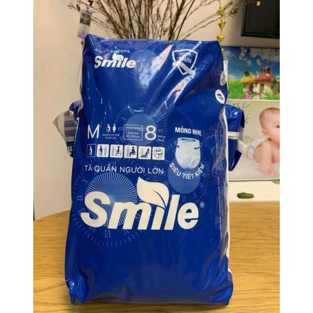 TẢ BĨM QUẦN NGƯỜI LỚN SMILE bộ 80 miếng tã bỉm mềm mỏng kháng khuẩn thấm hút size M 80 miếng L 70 miếng từ 40_85kg