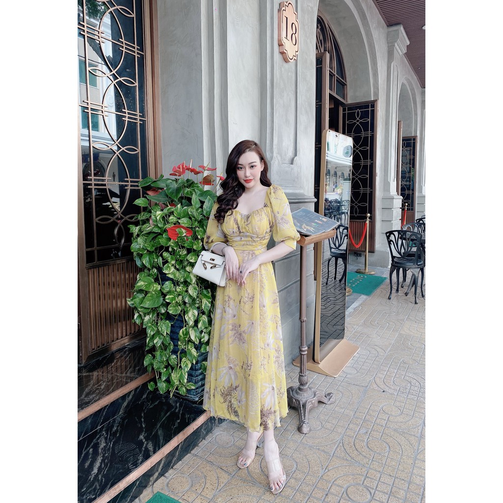 [CH02] Đầm Maxi Hoa Tơ Cổ Vuông Tay Lỡ Dành Cho Nàng Đi Chơi, Đi Biển - 2 Màu Xanh, Vàng - ẢNH THẬT | BigBuy360 - bigbuy360.vn