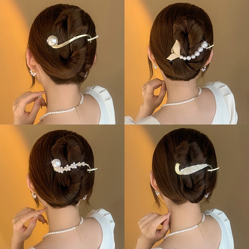 Kẹp Tóc Hình Nơ / Cá / Hoa Đính Ngọc Trai Xinh Xắn Cho Nữ