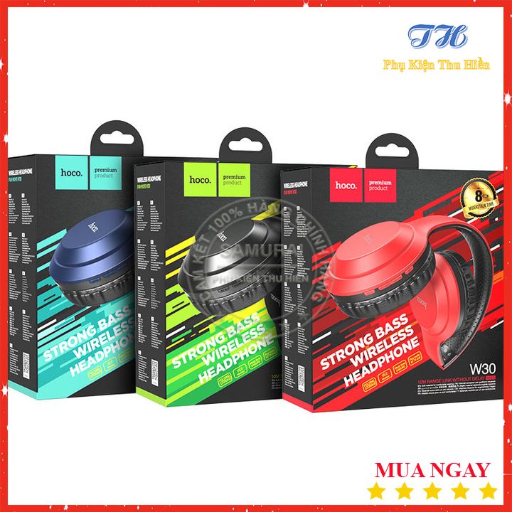 Tai nghe chụp tai Bluetooth Hoco, hỗ trợ bluetooth thẻ nhớ TF và cổng AUX 3.5 W30 - BH 12 Tháng