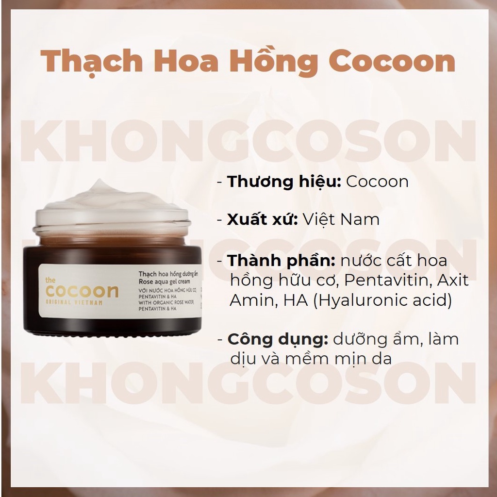 Thạch Hoa Hồng Dưỡng Ẩm Cocoon Rose Aqua Gel Cream mini & full size 30 - 100ml - Khongcoson