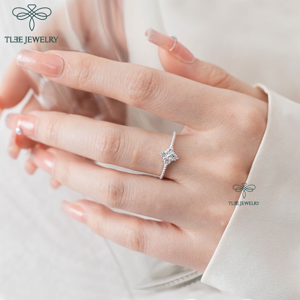 Nhẫn bạc nữ TLEE bốn lá hình thoi đính đá sang trọng TleeJewelry A0195