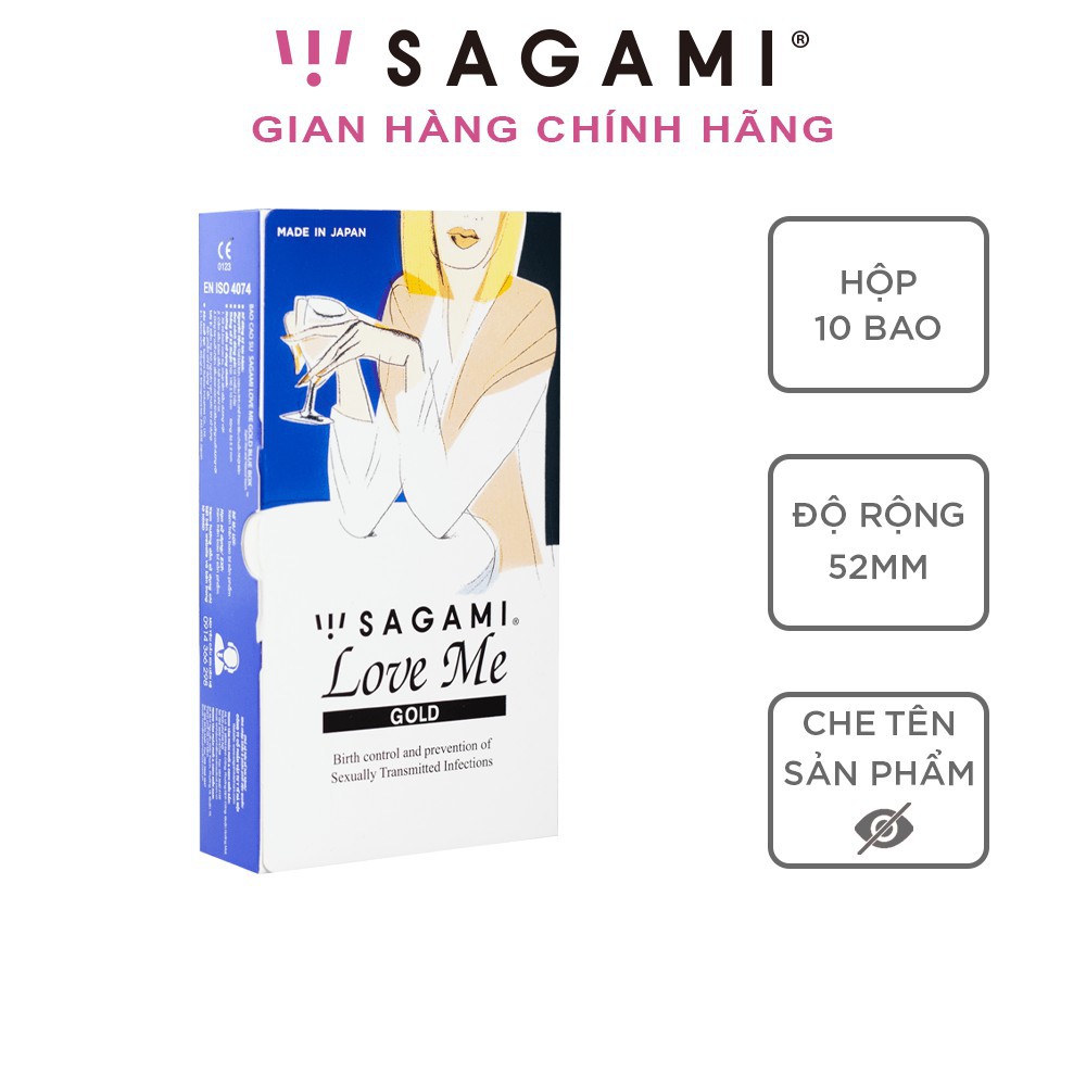 (CHE TÊN) Bao cao su Sagami Love Me Gold - Kiểu truyền thống - Hộp 10 chiếc