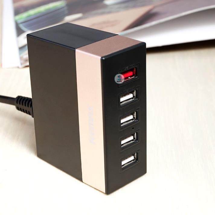 Phu kien 1368 Sạc 5 cổng USB Remax RU-U1 Business Version max 6.2A (Đen viền vàng)