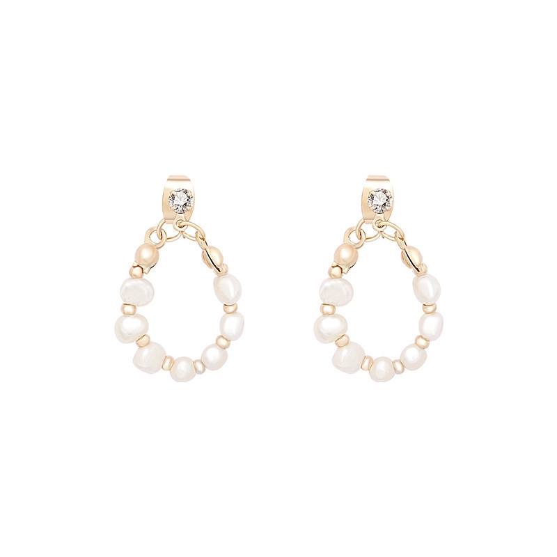 Korean Girls Pearl Hoop Earrings / Unique Circle Earring / Fashion Pearl Stud Earrings / Wedding Party Ear Jewelry