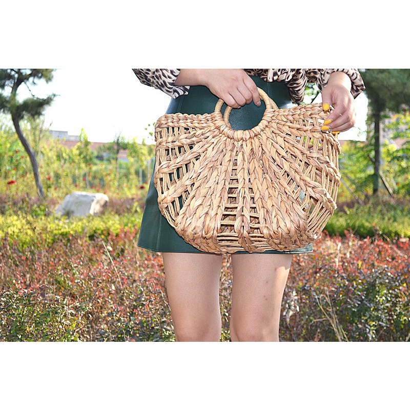 Túi cói nữ thời trang đi biển mùa hè Bán Nguyệt giá rẻ túi mẹ bé cói thủ công mỹ nghệ TC01