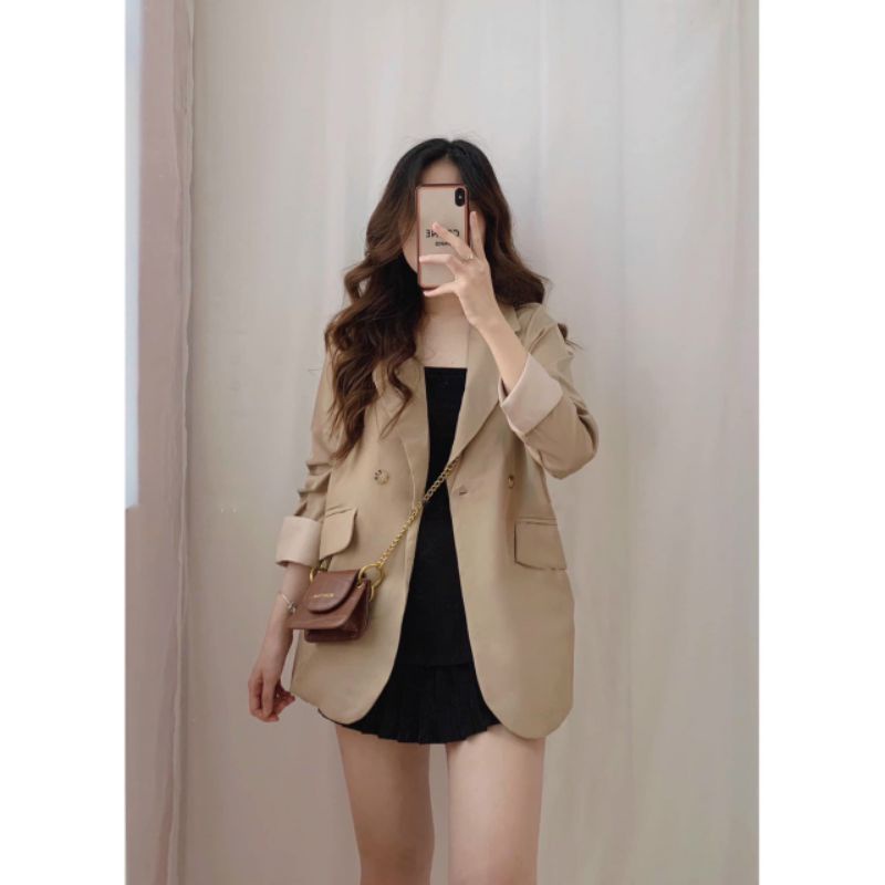 Áo Blazer Ms.1283 Áo Blazer Vest Tay Lật, Hai Cúc, Dáng Suông, Phối Túi Chéo, Chất Tuyết Mưa 1 Lớp