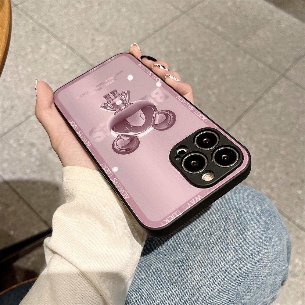 Ốp Điện Thoại Mặt Kính Hình Vuông Họa Tiết Hoạt Hình Cho iPhone 13 12 11 Pro Max XS Max XR X 7 Plus 8 8Plus