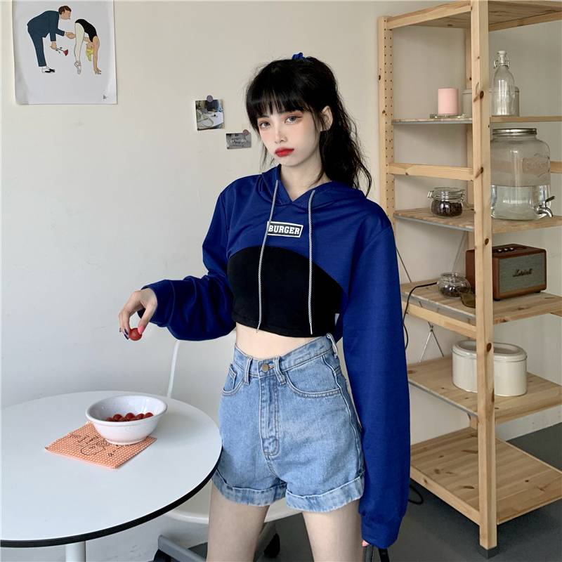 Áo khoác croptop nu Set Áo Hoodie Dài Tay Form Rộng + Quần Short Thời Trang Hip Hop