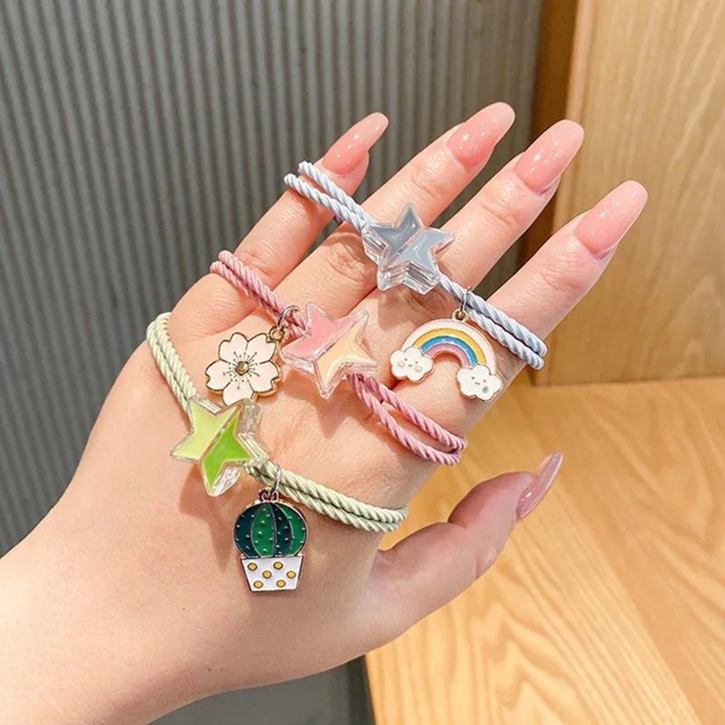 Dây Buộc Tóc Hai Lớp Co Giãn Họa Tiết Ngôi Sao Dễ Thương Cho Bé Gái