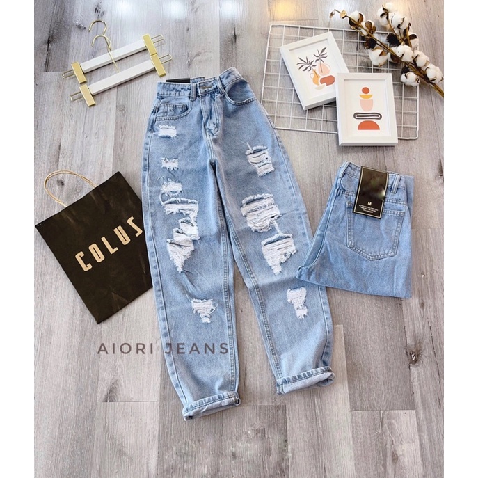 Quần Jean Nữ Aiori Baggy Lưng Cao Rách Kiểu Lai Cuốn Quần Bò Nữ Ulzzang Phong Cách Thời Trang - Mã 67