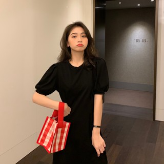 Đầm thun tay bồng dáng dài basic Hàn Quốc