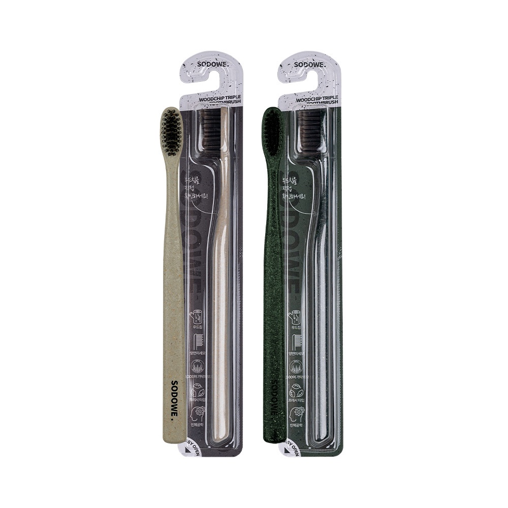 SODOWE Wood Chip Triple Double sided Fine Hair Toothbrush