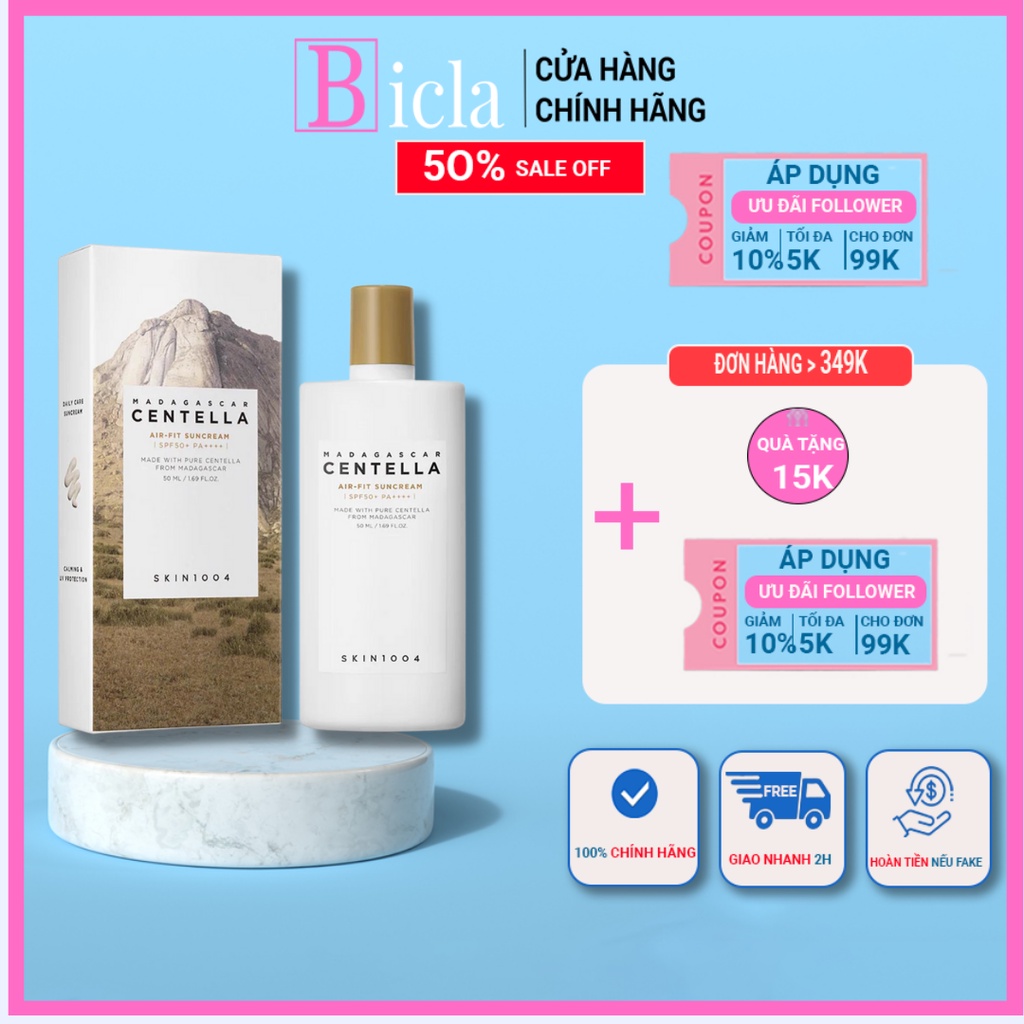 Kem Chống Nắng cho Da Nhạy Cảm Skin 1004 Madagascar Centella Air-fit Suncream SPF50+ PA+ 50ml