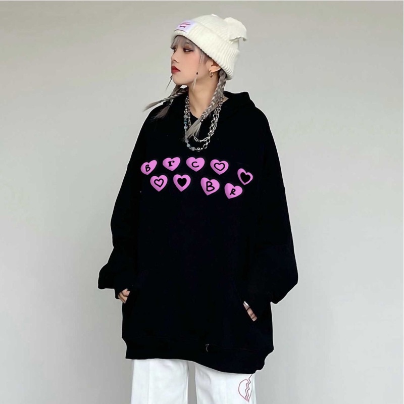 ÁO HOODIE DA CÁ XIAONI M27 TIM ĐEN TRẮNG