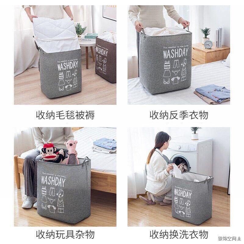 Giỏ đựng quần áo vải bố cỡ lớn, túi đựng chăn màn đa năng washday có thể gấp gọn vintage xinh xắn 88307