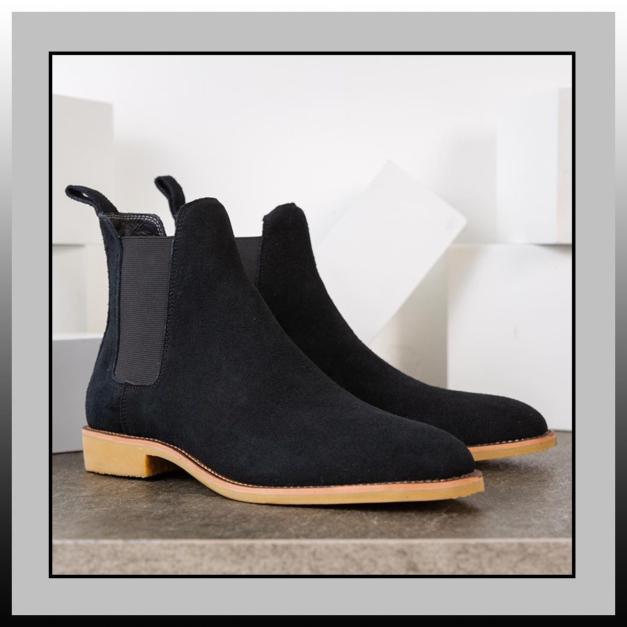 Giày Chelsea Boot da lộn màu đen đế cao su đúc độn 3.5cm | BigBuy360 - bigbuy360.vn